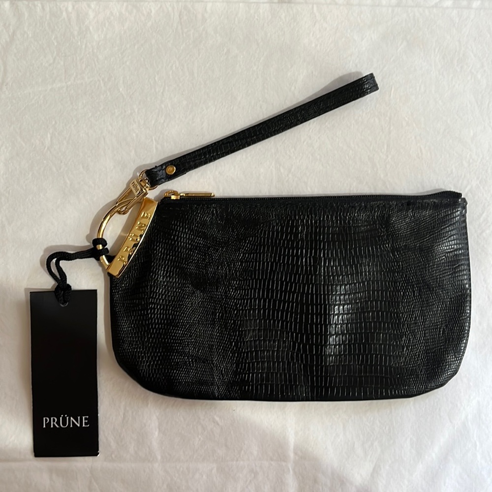 PRUNE Black Leather Wristlet/Clutch